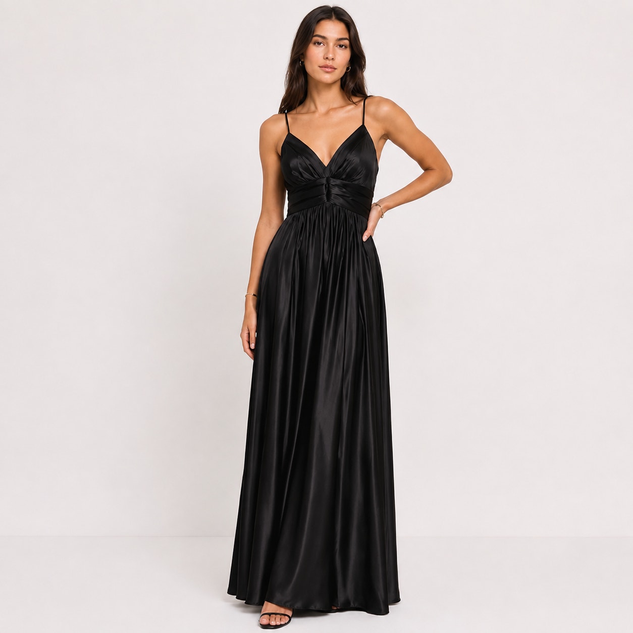 City Triangles Black Satin Maxi Gown Large Twisted Strap Tie Back Dark Romantic